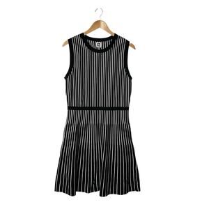 Anne Klein Vertical Stripe Fit & Flare Sweater Dress Sze M Black Knit Whimsygoth